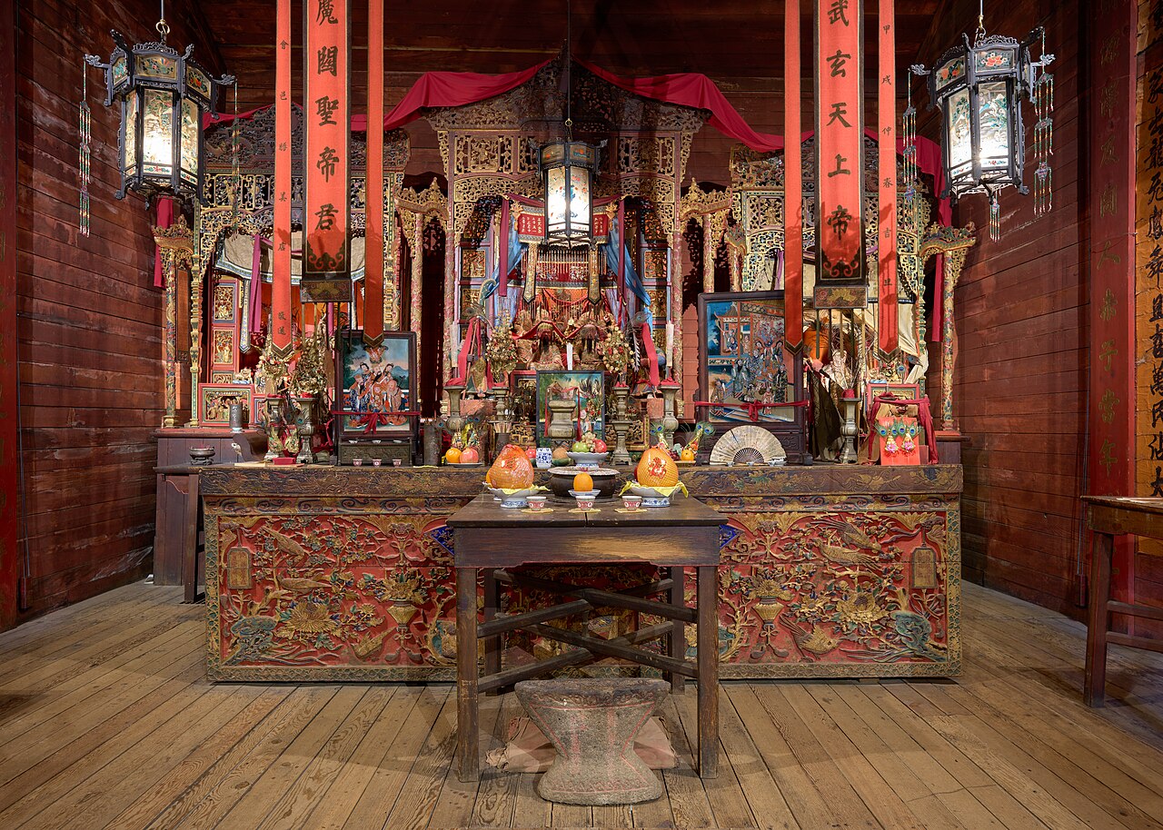 Chinese forest temple supporting fox symbols and story role