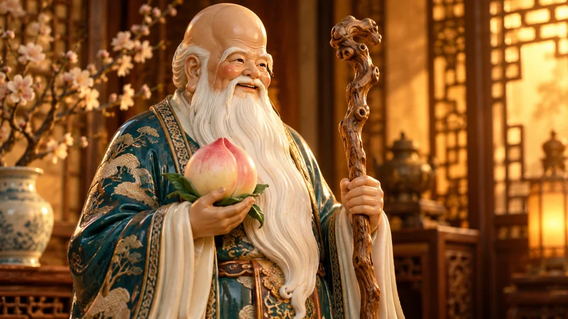 Illustrated longevity figure showing the peach and staff attributes
