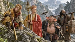 The four Journey to the West pilgrims with their distinct garments and equipment