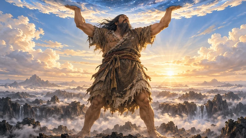 Pangu holding the sky above the newly separated earth