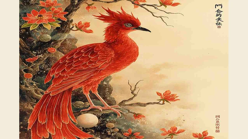 Modern red-bird illustration representing Zhuque