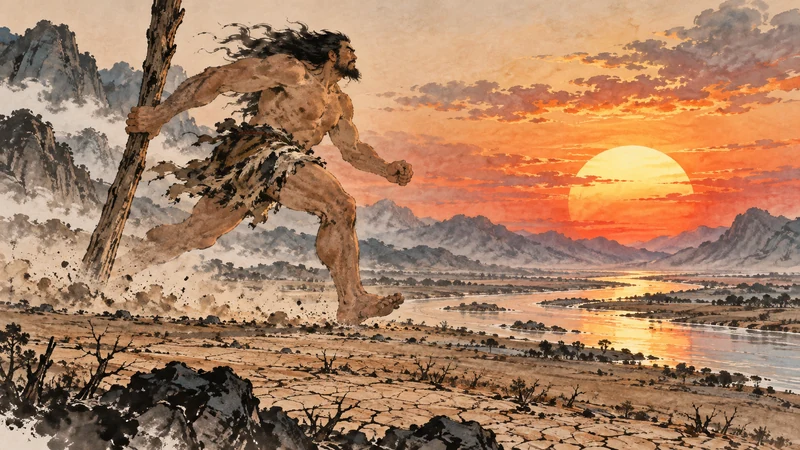 Kuafu running with a staff toward the setting sun