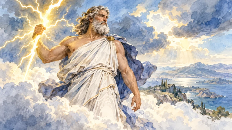 Imagined Zeus holding a thunderbolt