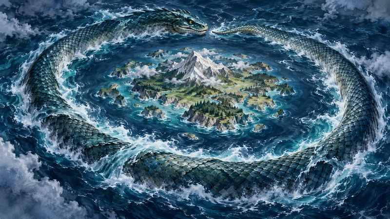 Imagined Midgard serpent surrounding the world