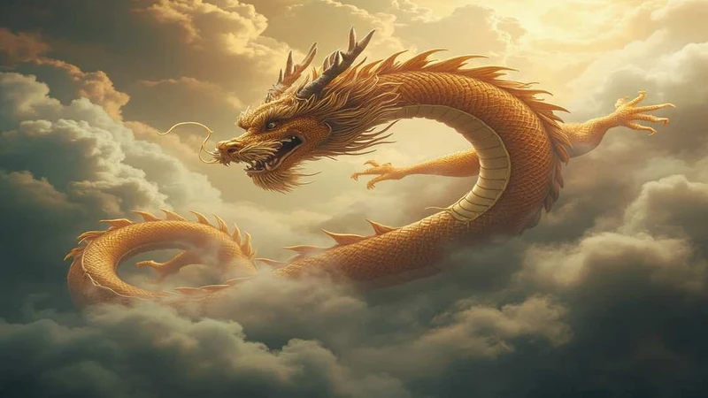 Chinese dragon depicted among clouds