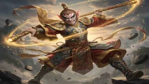 Monkey King holding a long golden staff
