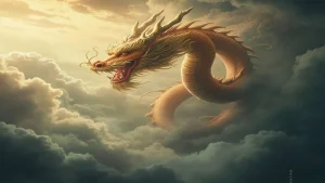 Illustrated Chinese dragon among clouds