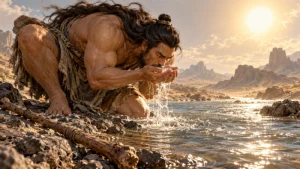 Kuafu seeking water at the river in the pursuit episode