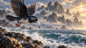 Jingwei dropping a pebble into the Eastern Sea