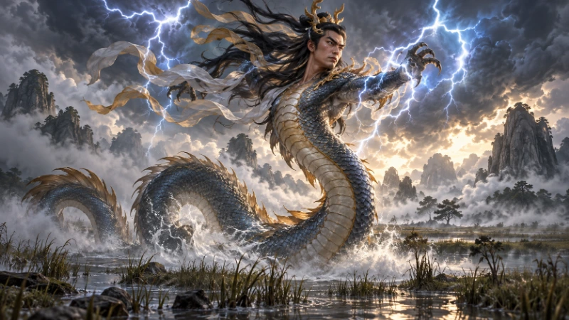 Thunder Marsh deity with dragon body and human head