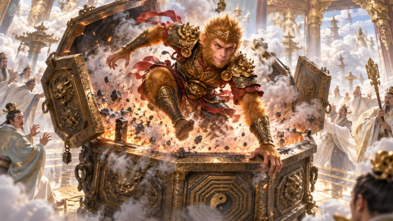 Sun Wukong escaping the furnace in Heaven