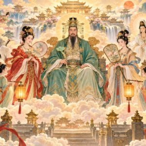 Chinese mythological gods and goddesses in a celestial court